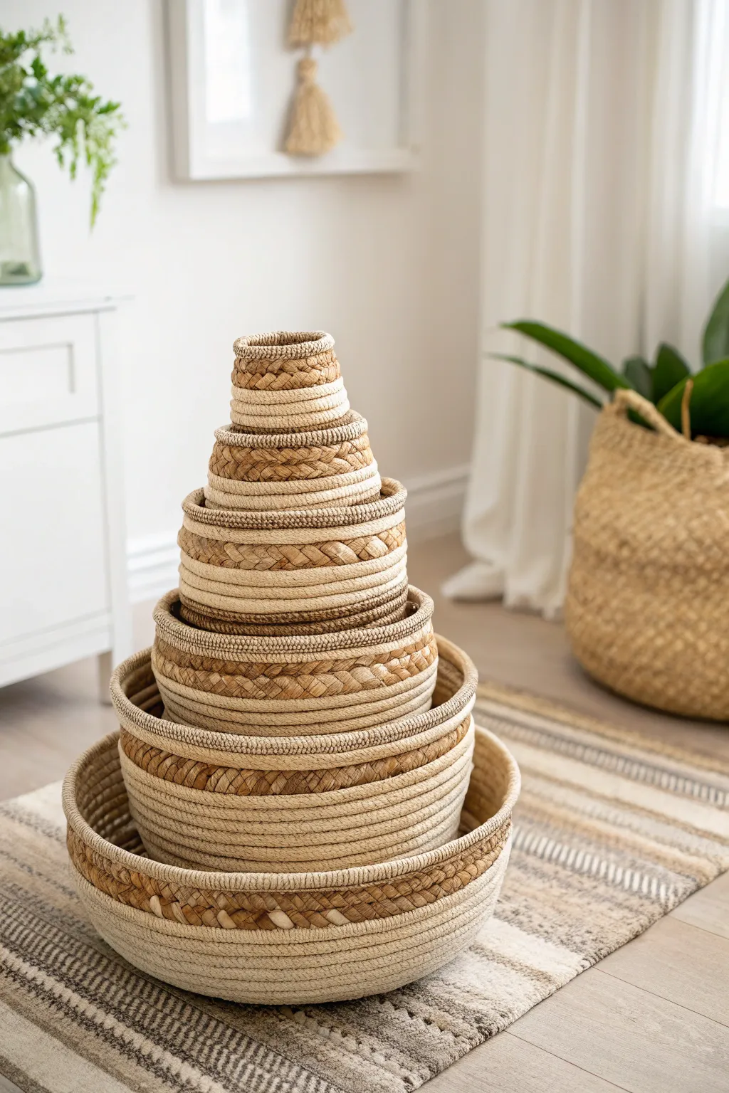 Elevate your decor with layered elegance in a handcrafted coil basket.