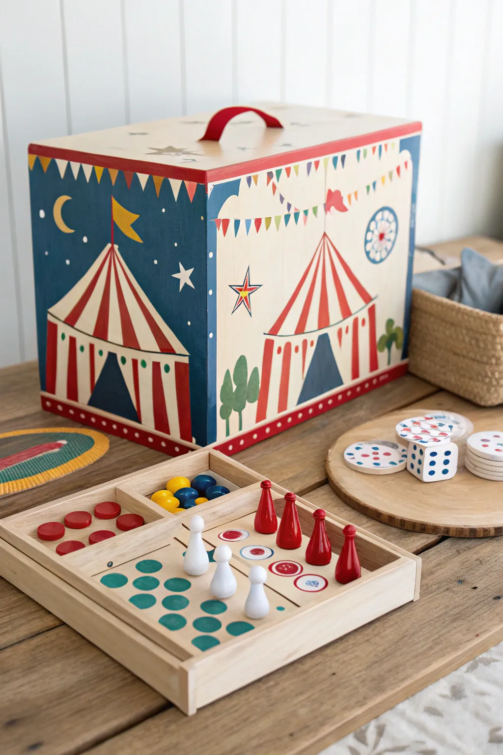Bring back childhood fun with a touch of artistry in this charming cardboard carnival game.