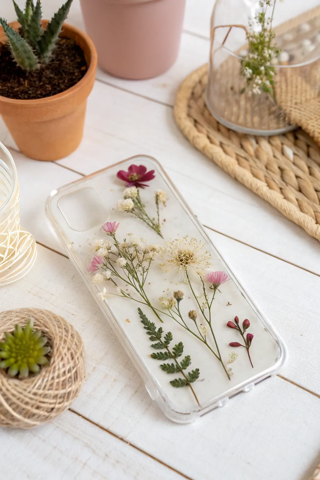 Elevate your style with a DIY phone case that blends natural beauty and minimalist elegance. 🌸✨