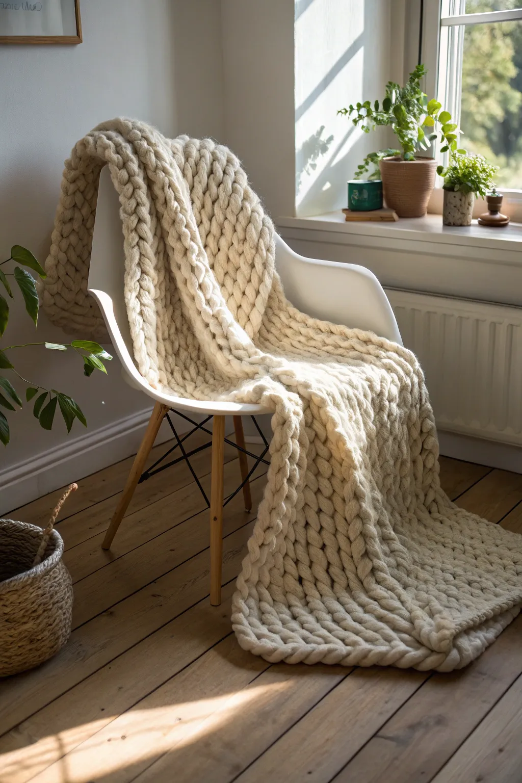Wrap yourself in warmth and elegance with this handcrafted chunky knit blanket, the perfect blend of style and comfort.