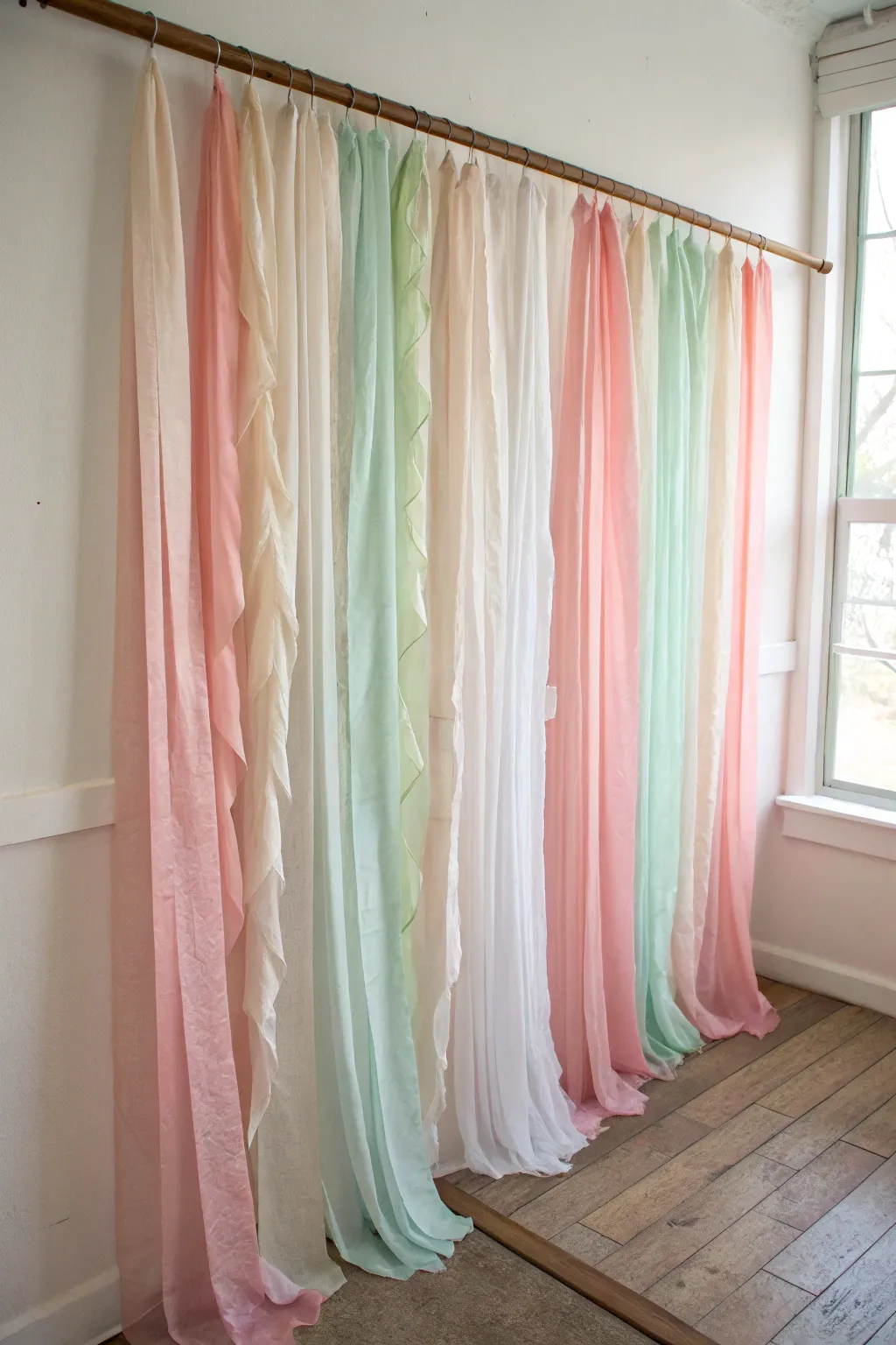 Elevate your space with the serene charm of a handcrafted crepe paper curtain—where simplicity meets elegance.
