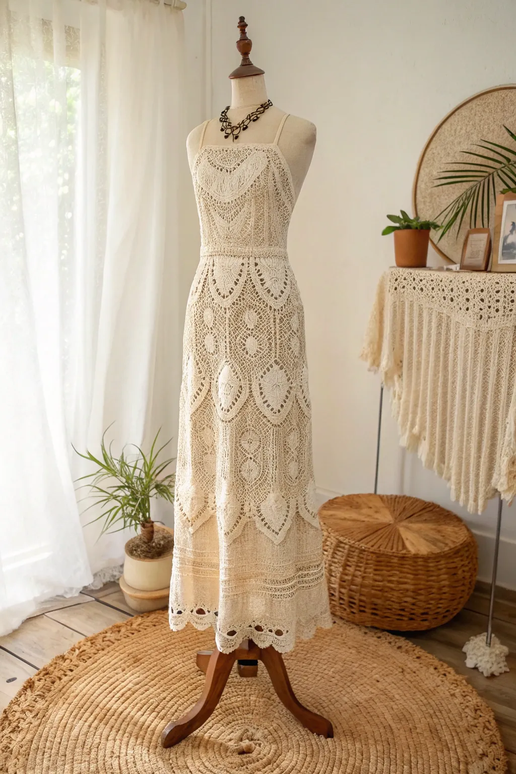 Embrace timeless elegance with a handcrafted crochet evening gown, where simplicity meets sophistication.