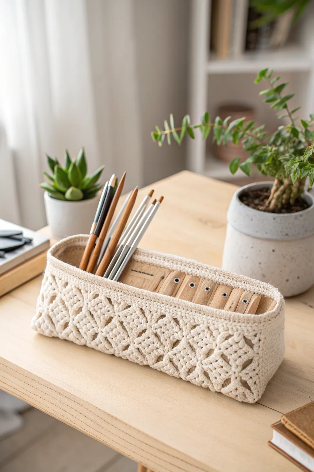 Transform your old pencil case into a chic crochet hook organizer with a Scandinavian-boho twist!