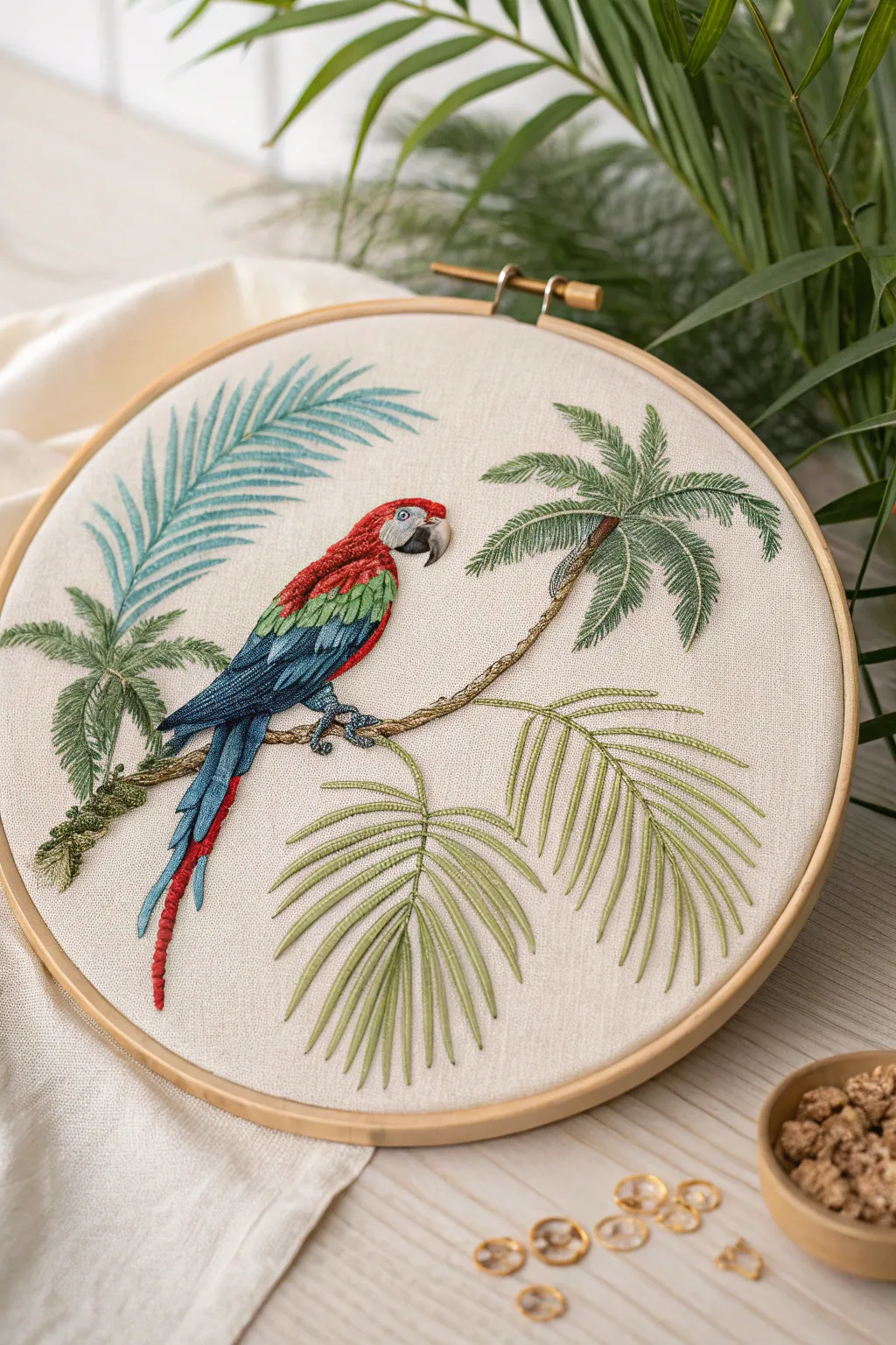 Escape to your own tropical haven with this exquisite cross stitch masterpiece. 🌴🦜 #CraftedParadise