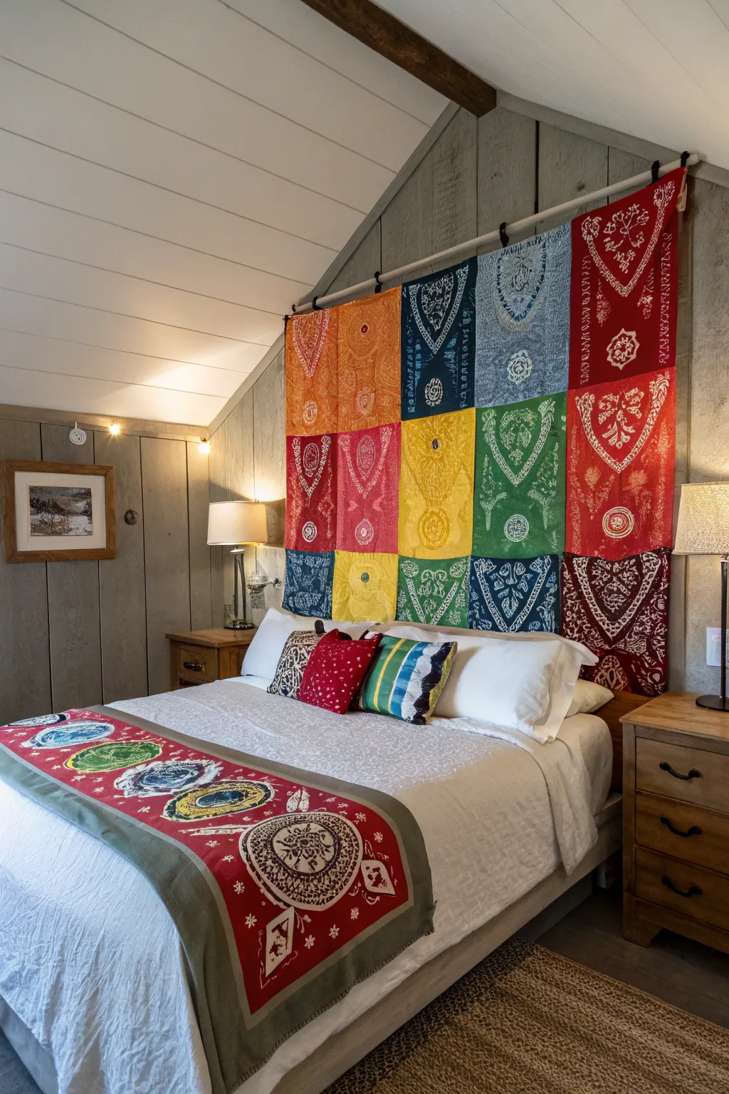 Make a statement with a bandana-covered headboard.