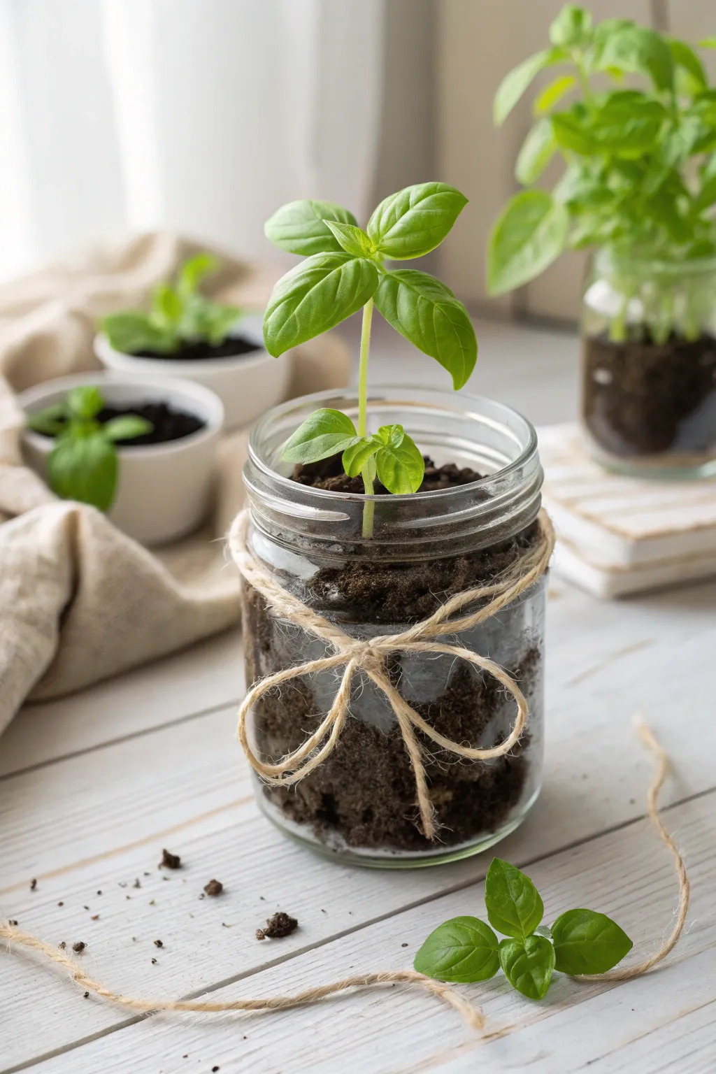 Transform your candle jars into charming herb gardens for a fresh, stylish touch in your kitchen.