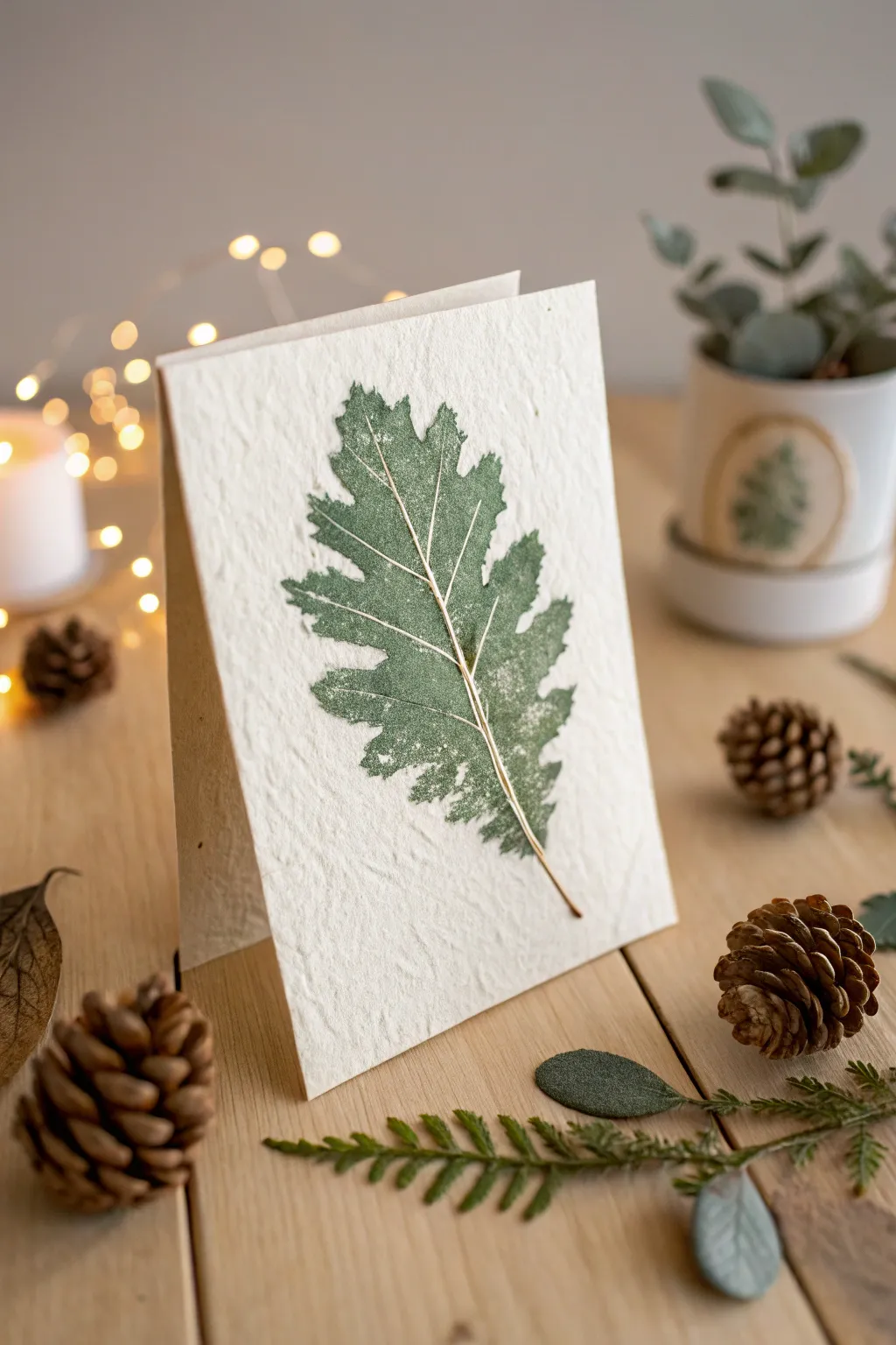 Embrace the beauty of nature with handcrafted leaf print Christmas cards, perfect for a minimalist holiday touch.
