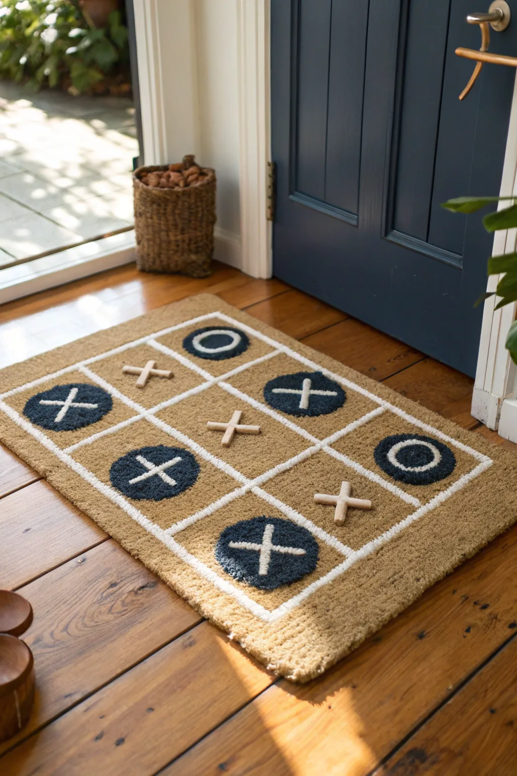 Welcome fun and creativity at your doorstep with this interactive DIY tic-tac-toe doormat—where style meets play!