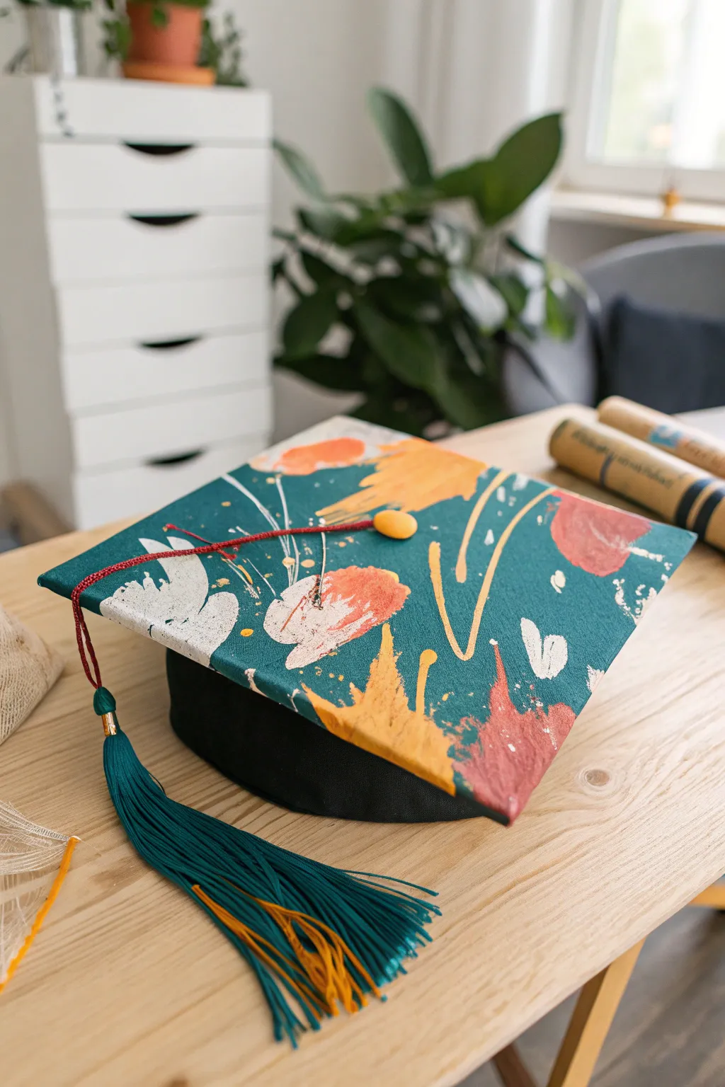 Unleash your creativity with abstract art on your graduation cap for a unique, modern touch!