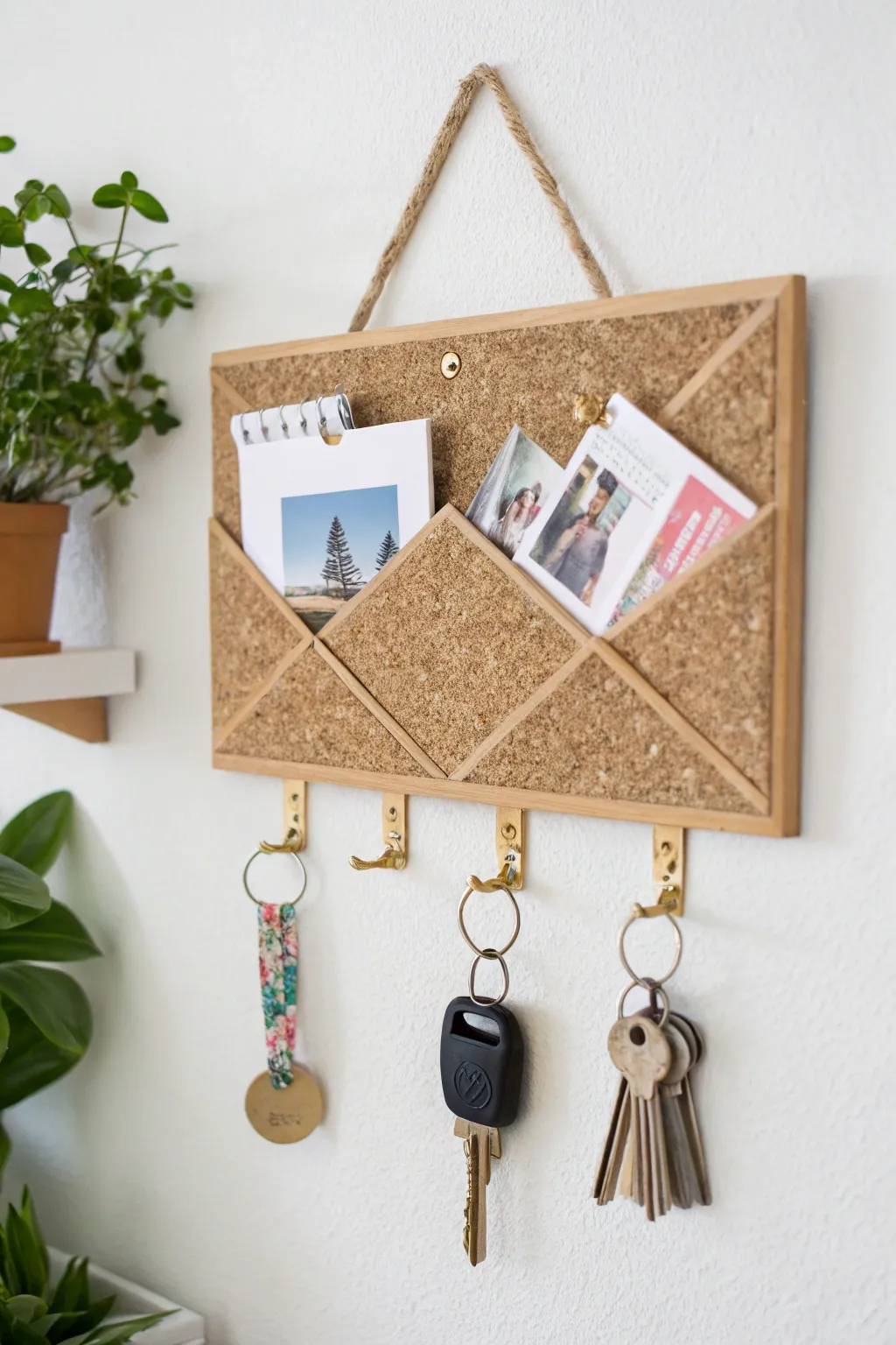 Elevate your entryway with a chic cork board key holder that combines functionality and style. 🍃🔑 #MinimalistDecor #BohoChic #DIYInspiration
