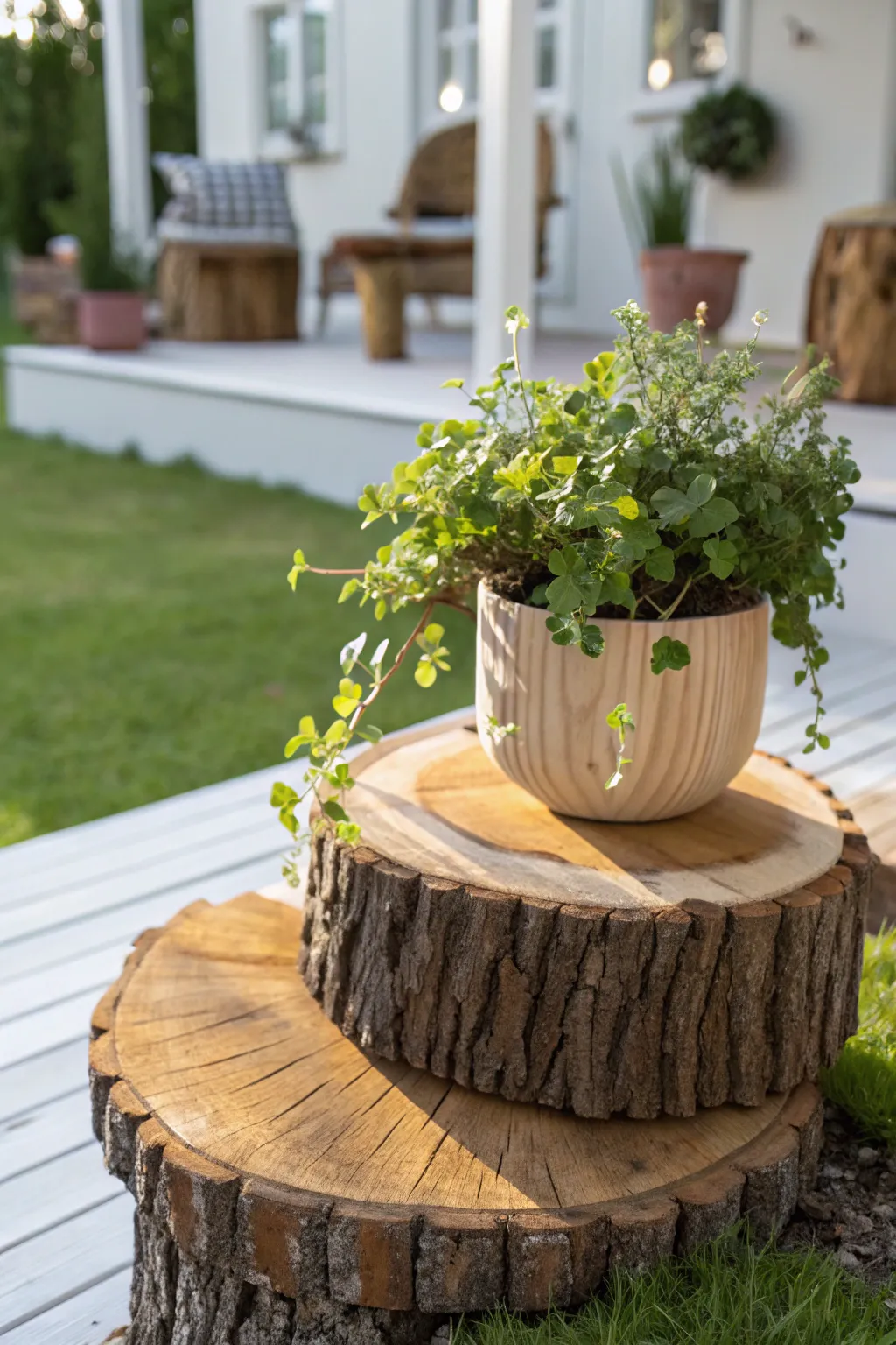 Elevate your garden's charm with a simple yet stunning log slice plant stand. 🌿✨ #RusticElegance #ScandinavianBoho