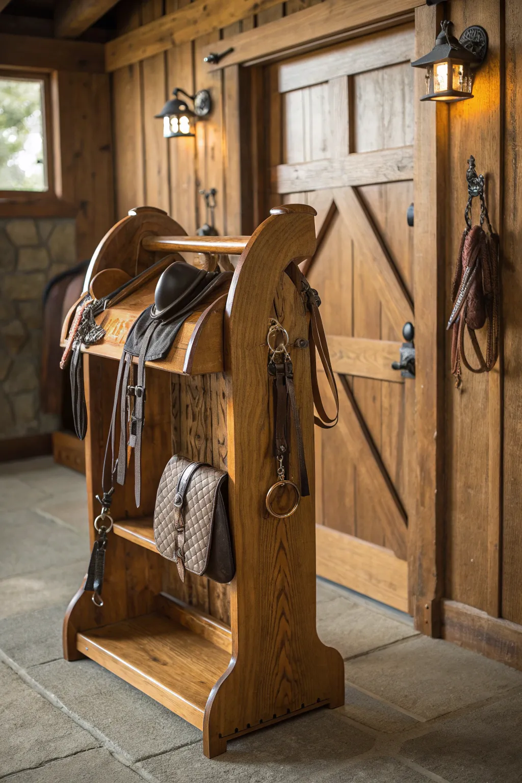 Transform your tack room into a rustic retreat with classic wooden finishes.