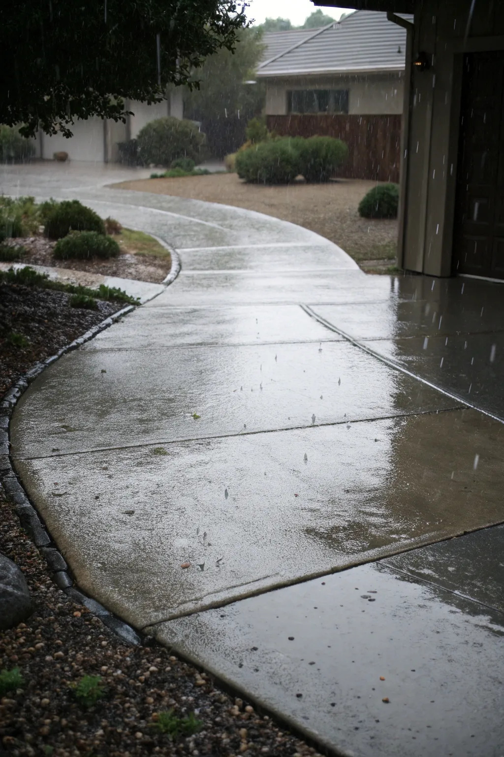 A driveway made with pervious concrete.