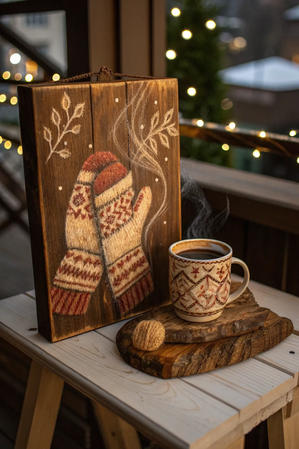 Embrace the warmth of hygge with this cozy wood painting idea.