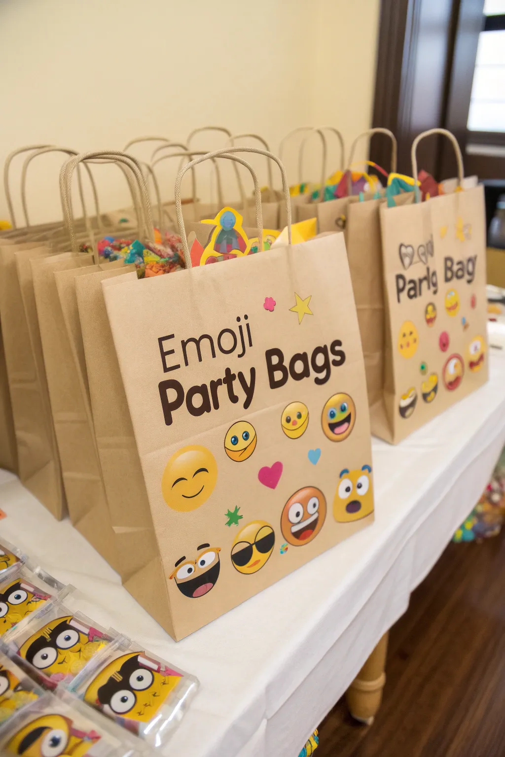 Personalized party bags ensure each guest leaves with a smile.