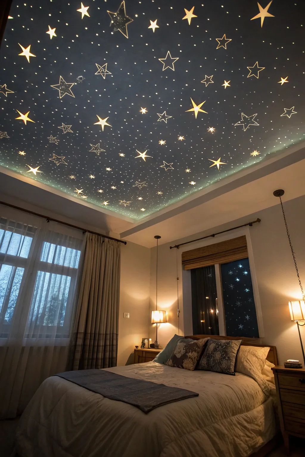 A starry night ceiling can add a dreamy touch to any bedroom.