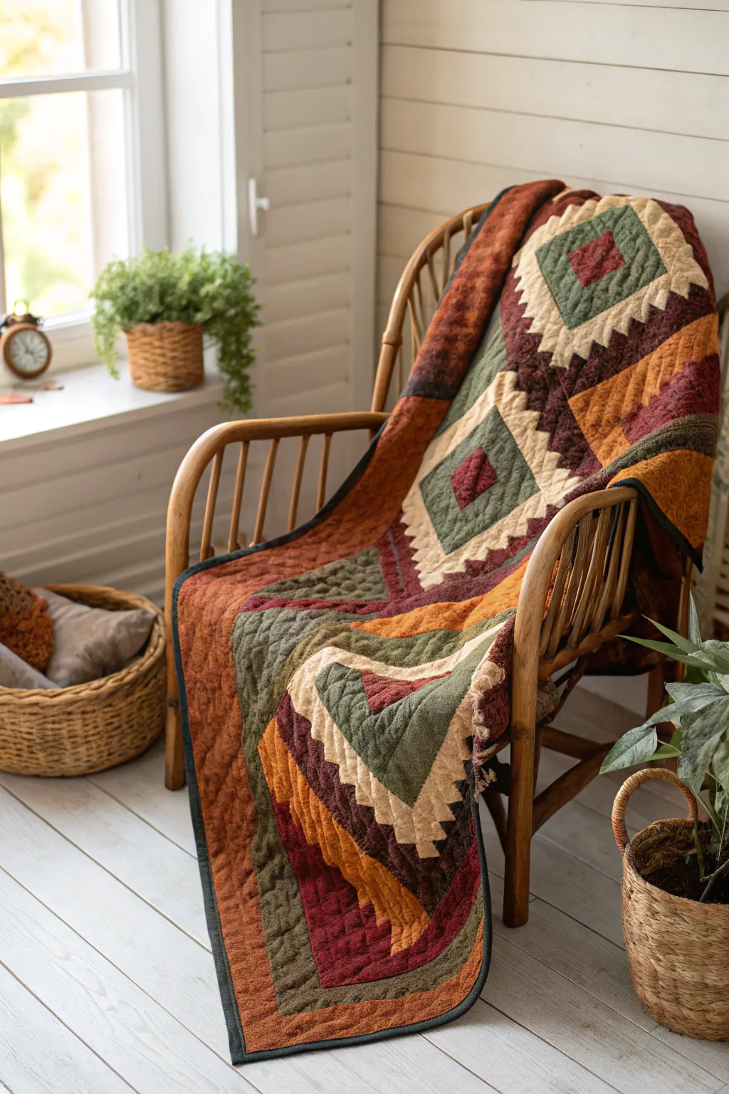 Wrap yourself in the warmth of rustic charm with this earthy-toned quilt, perfect for a cozy cabin retreat.