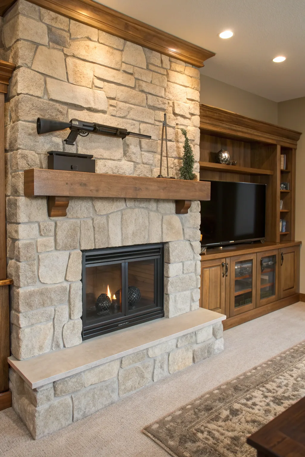 Combine style and security with this innovative fireplace concealment idea.