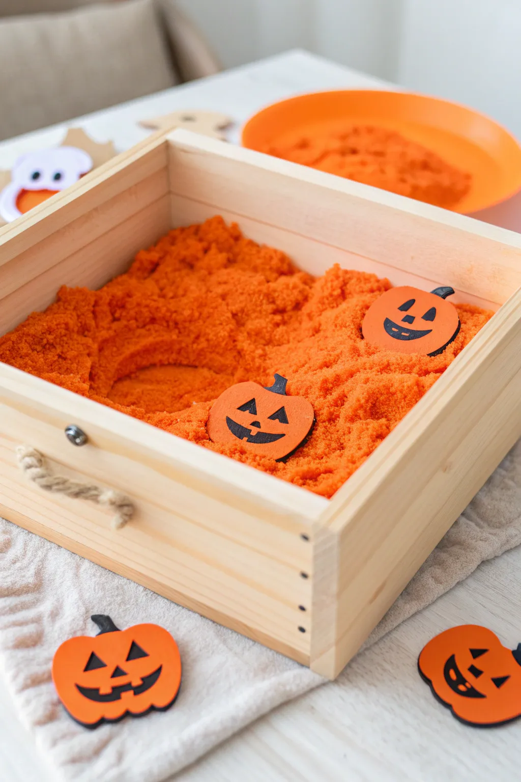 Delight in the whimsical dance of jiggly jack-o'-lanterns in a vibrant orange slime, bringing a playful touch to minimalist Halloween decor.