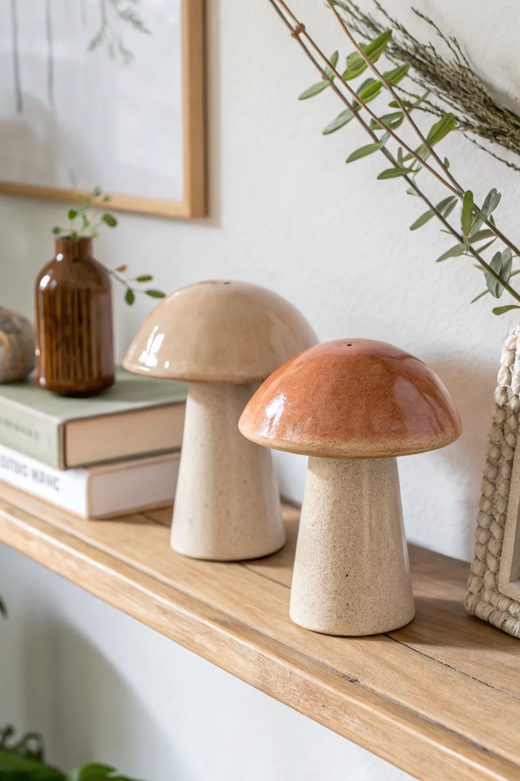 Add a touch of whimsy and elegance to your bookshelf with these handcrafted ceramic mushroom bookends. Perfect for lovers of minimalist and Boho style!