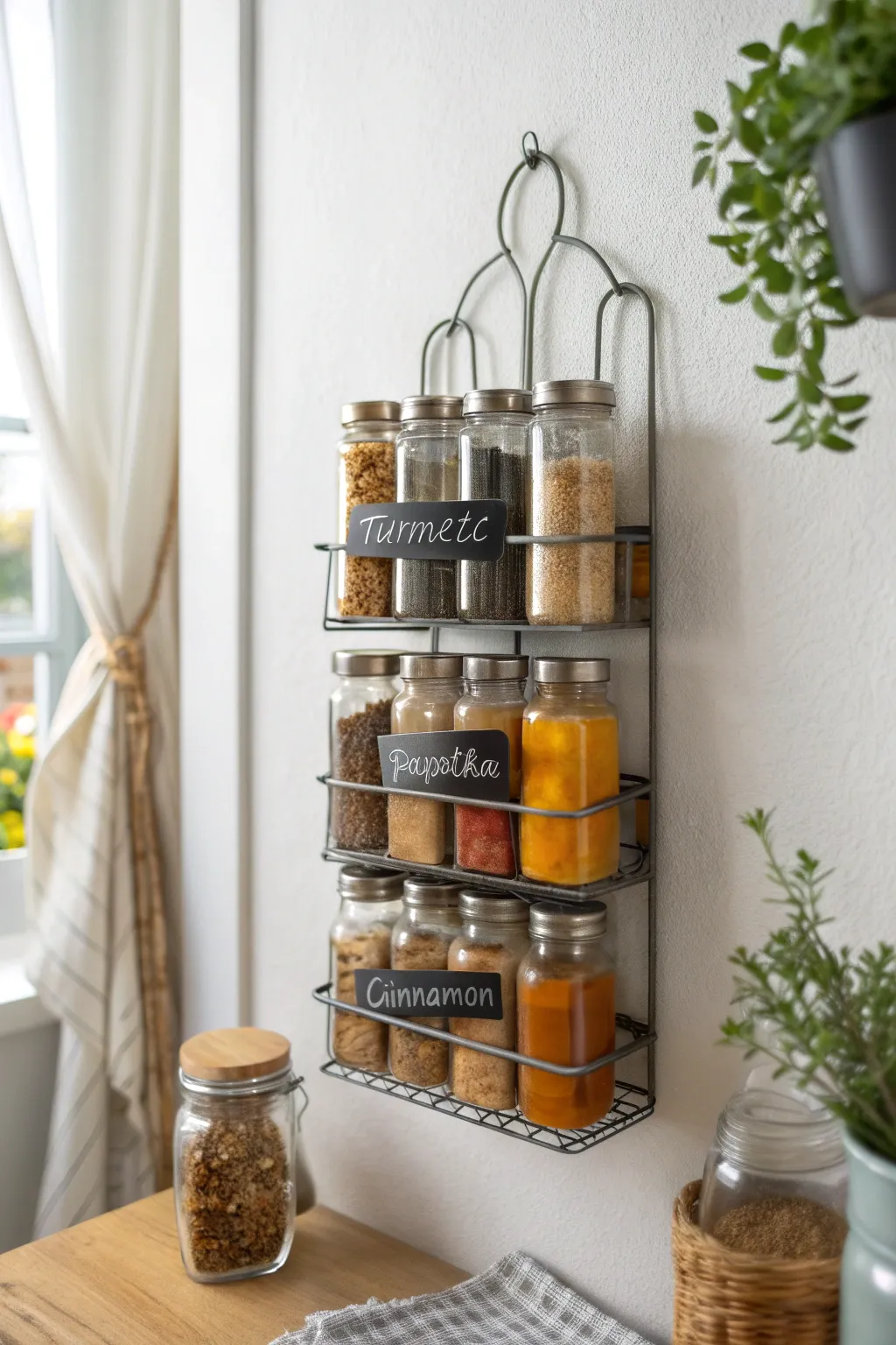 Transform your spice collection into a stunning display with this elegant metal rack.