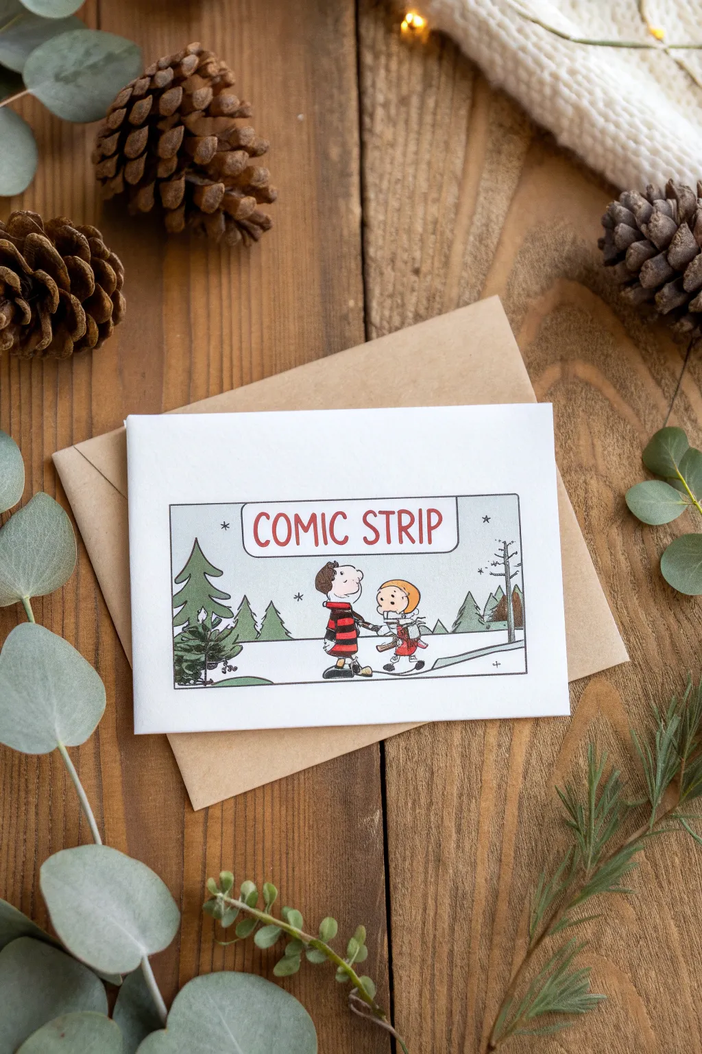 Let your creativity shine with a quirky comic strip card that spreads holiday cheer!