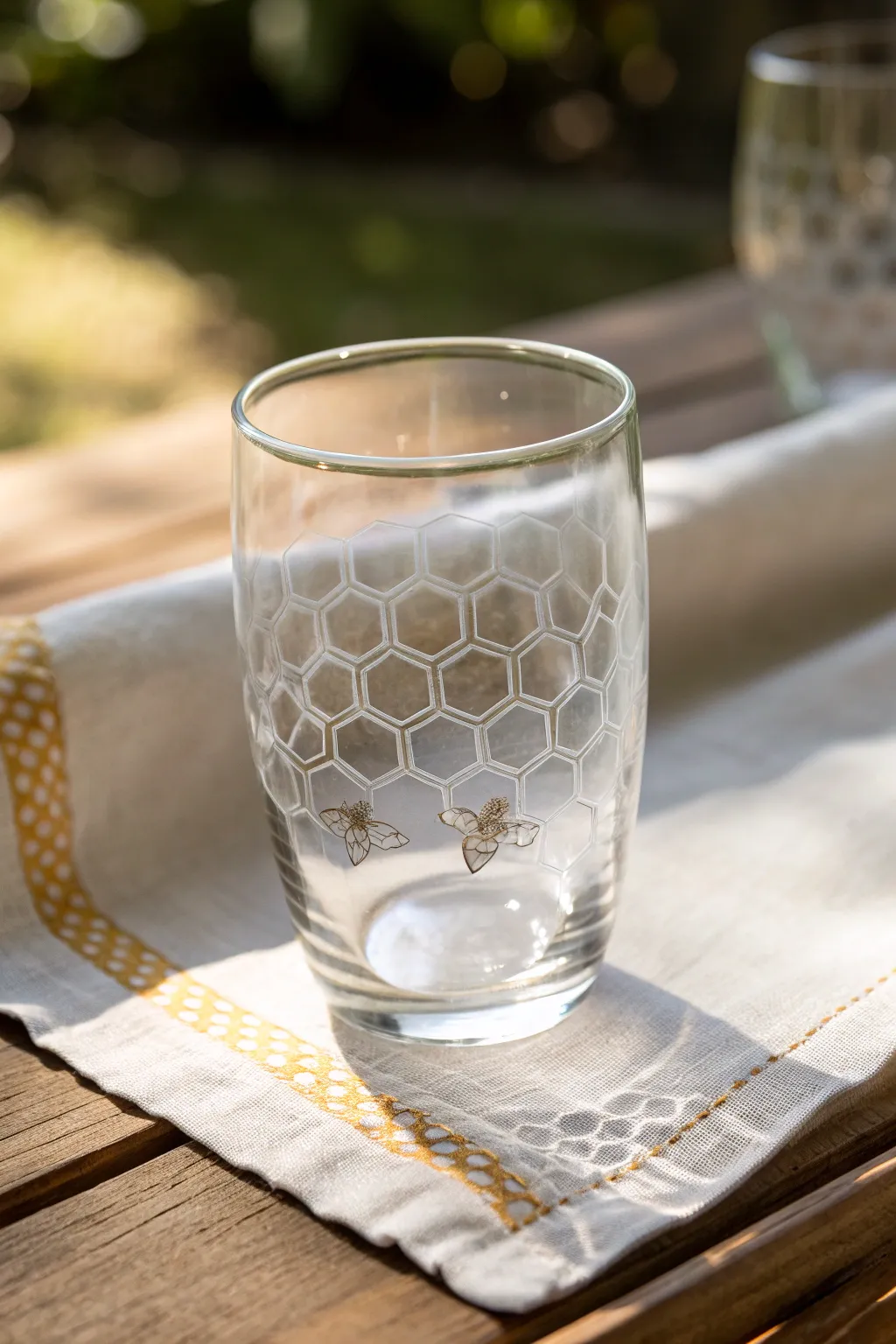 Transform everyday glassware with the elegance of honeycomb etching—a perfect blend of simplicity and artistry.