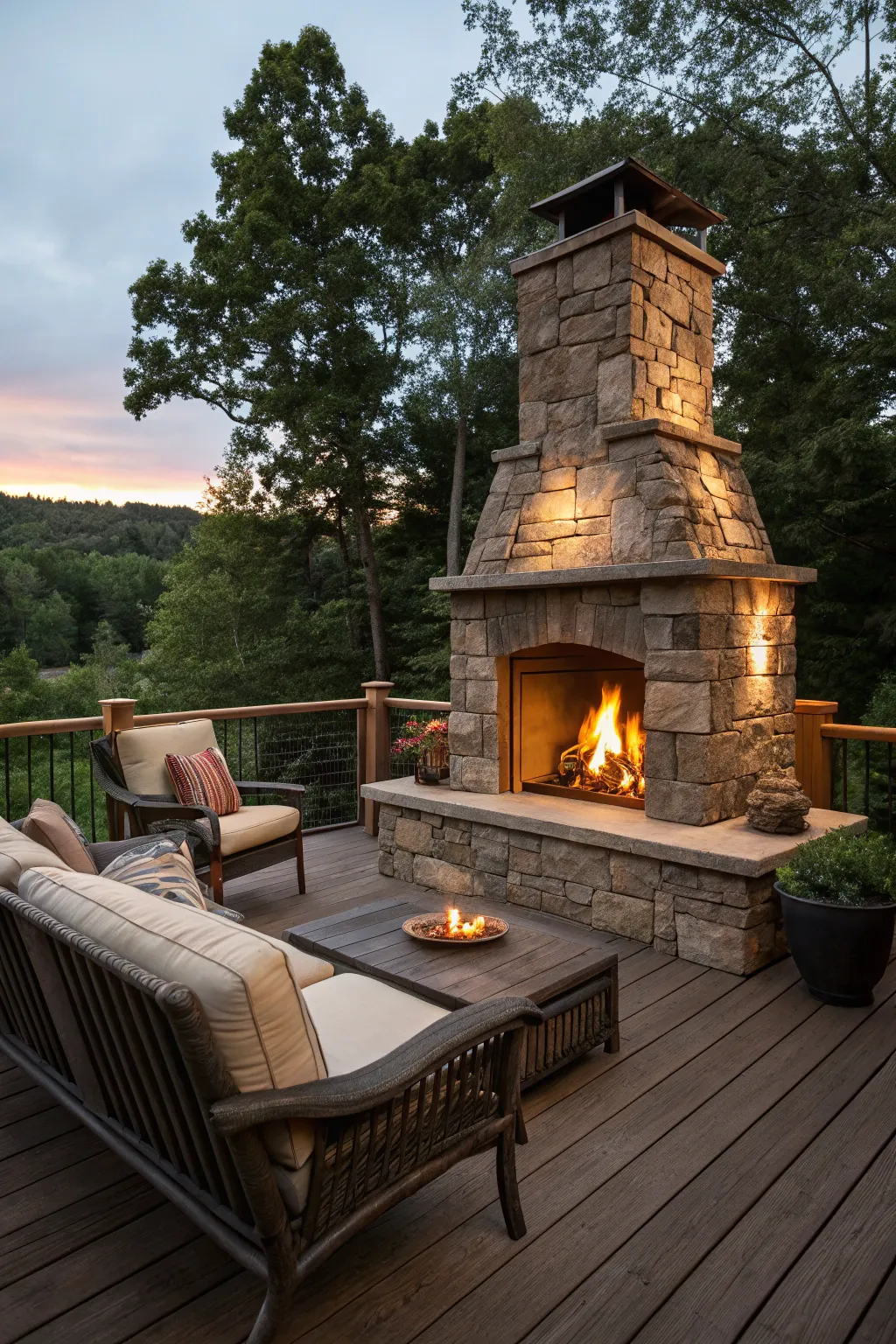 Transform your outdoor space into a year-round haven with a stunning fireplace centerpiece.