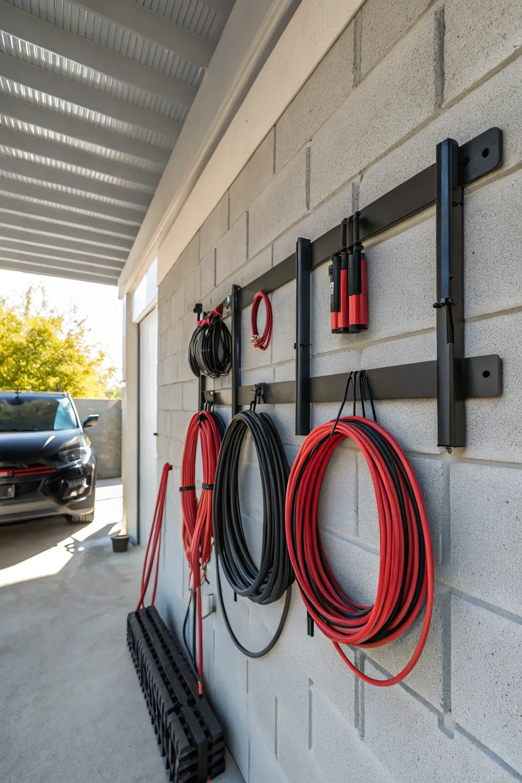 Elevate your garage organization with stylish wall-mounted clips for a clean, efficient look.