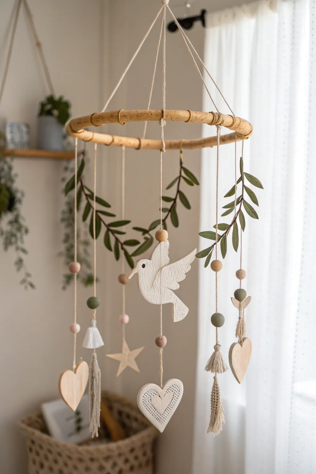 Embrace the serenity of kindness with this artful mobile, a perfect blend of minimalism and boho charm.