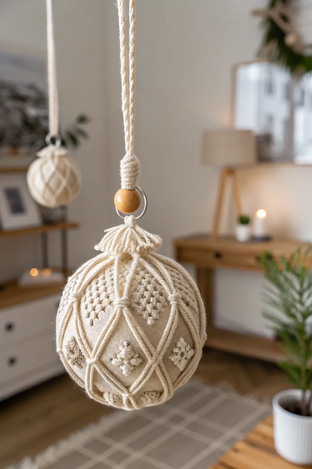 Elevate your holiday decor with the timeless elegance of handcrafted macrame baubles.