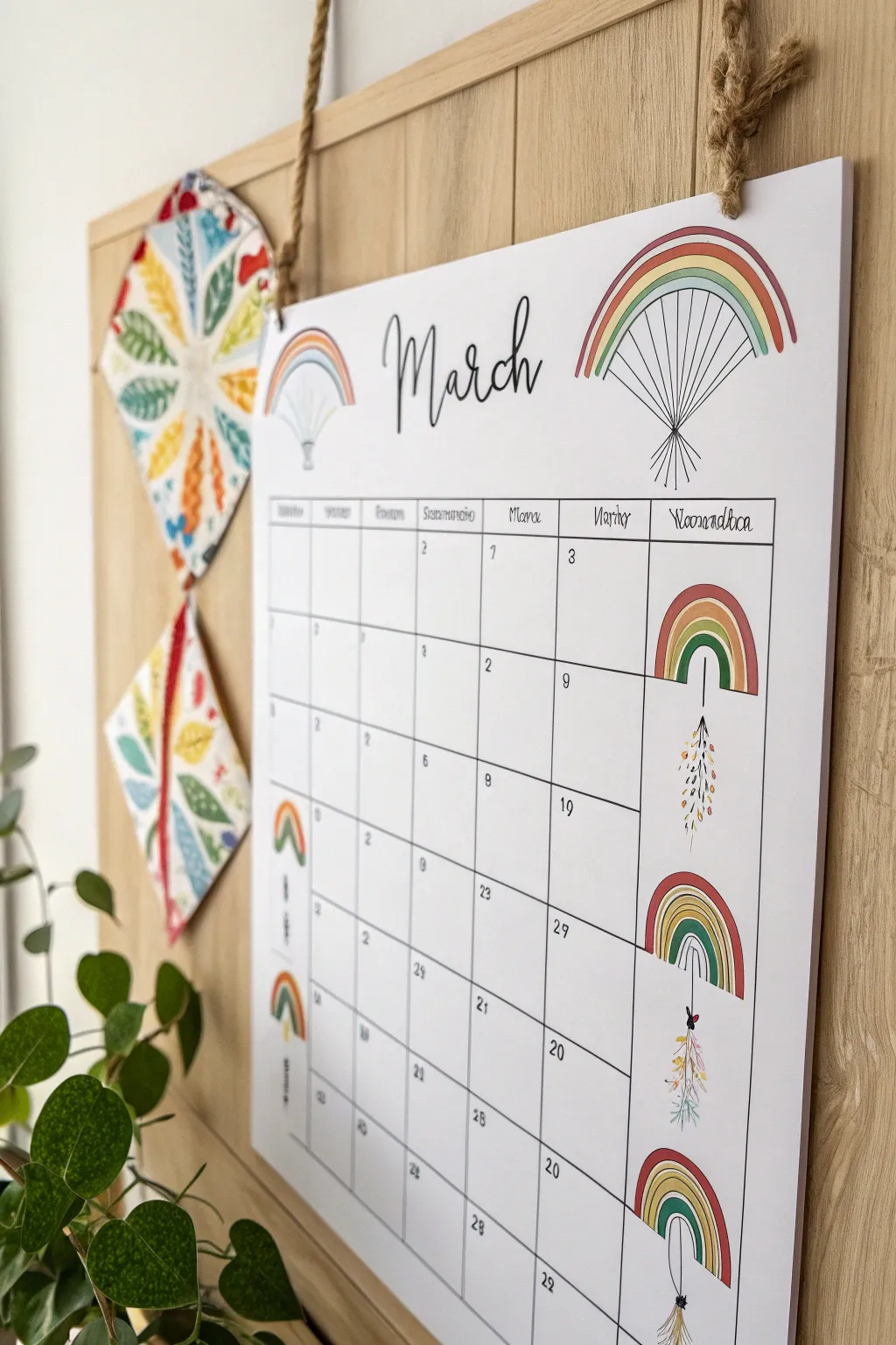 Add a touch of festive flair to your March with this beautifully crafted whiteboard calendar, where simplicity meets vibrant charm.