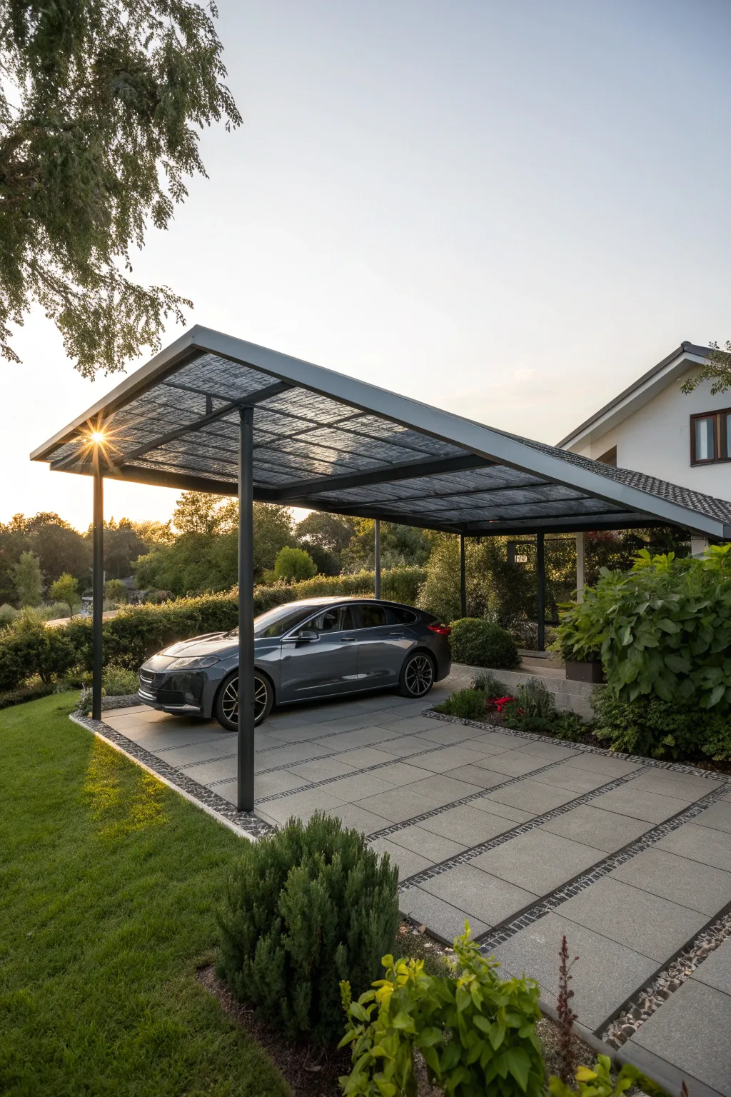 Harness the power of the sun with a stylish solar-powered carport, merging sustainability with modern design.