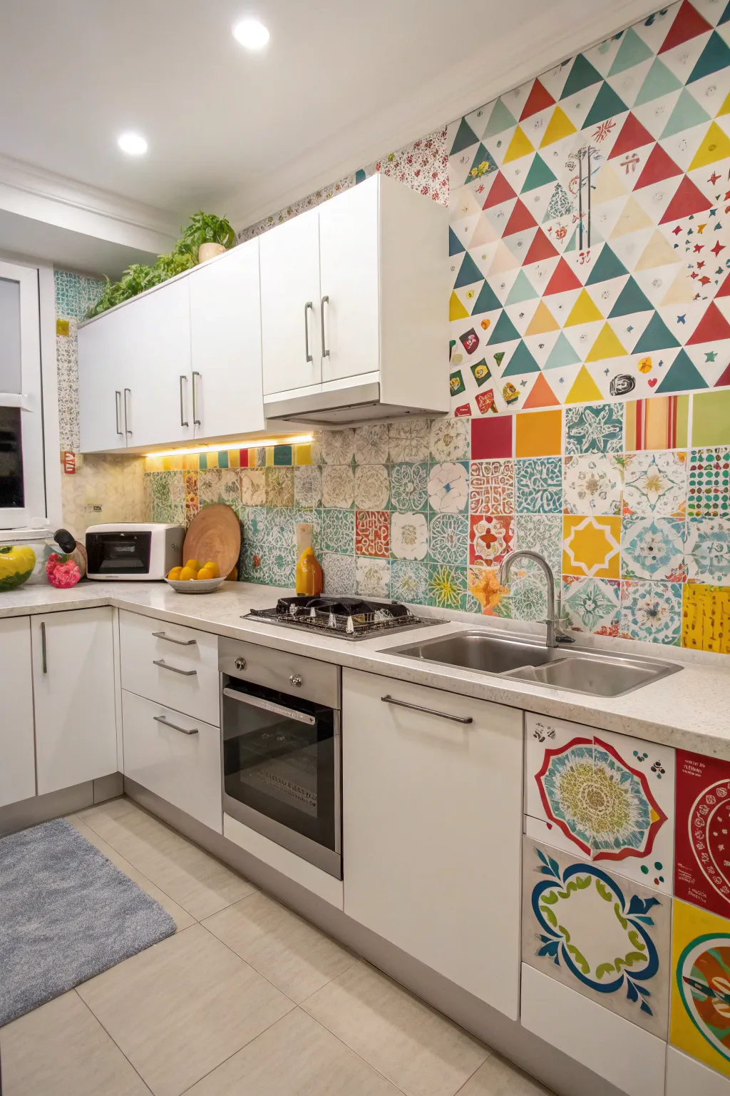 Playful mosaics express creativity and personality in the kitchen.