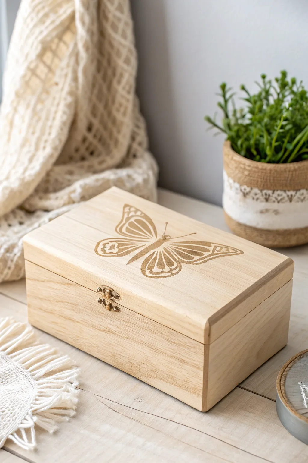 Delight in simplicity and elegance with this handmade butterfly jewelry box, perfect for Mother’s Day.