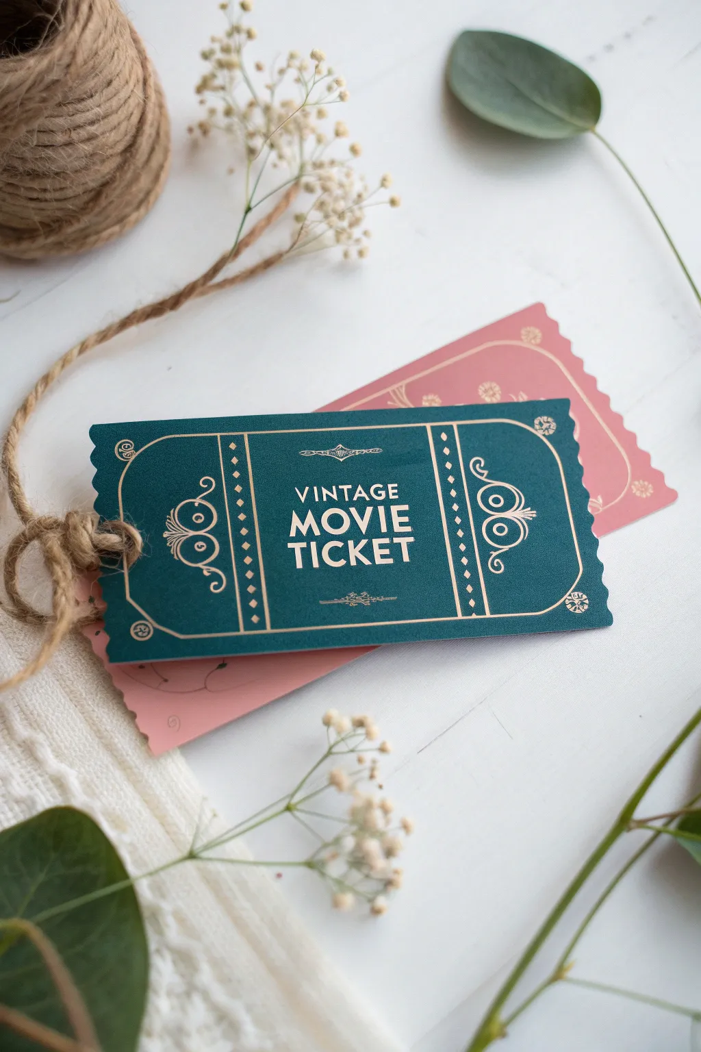 Invite your mom to a special movie night with these charming vintage ticket invitations—where minimalism meets boho elegance!