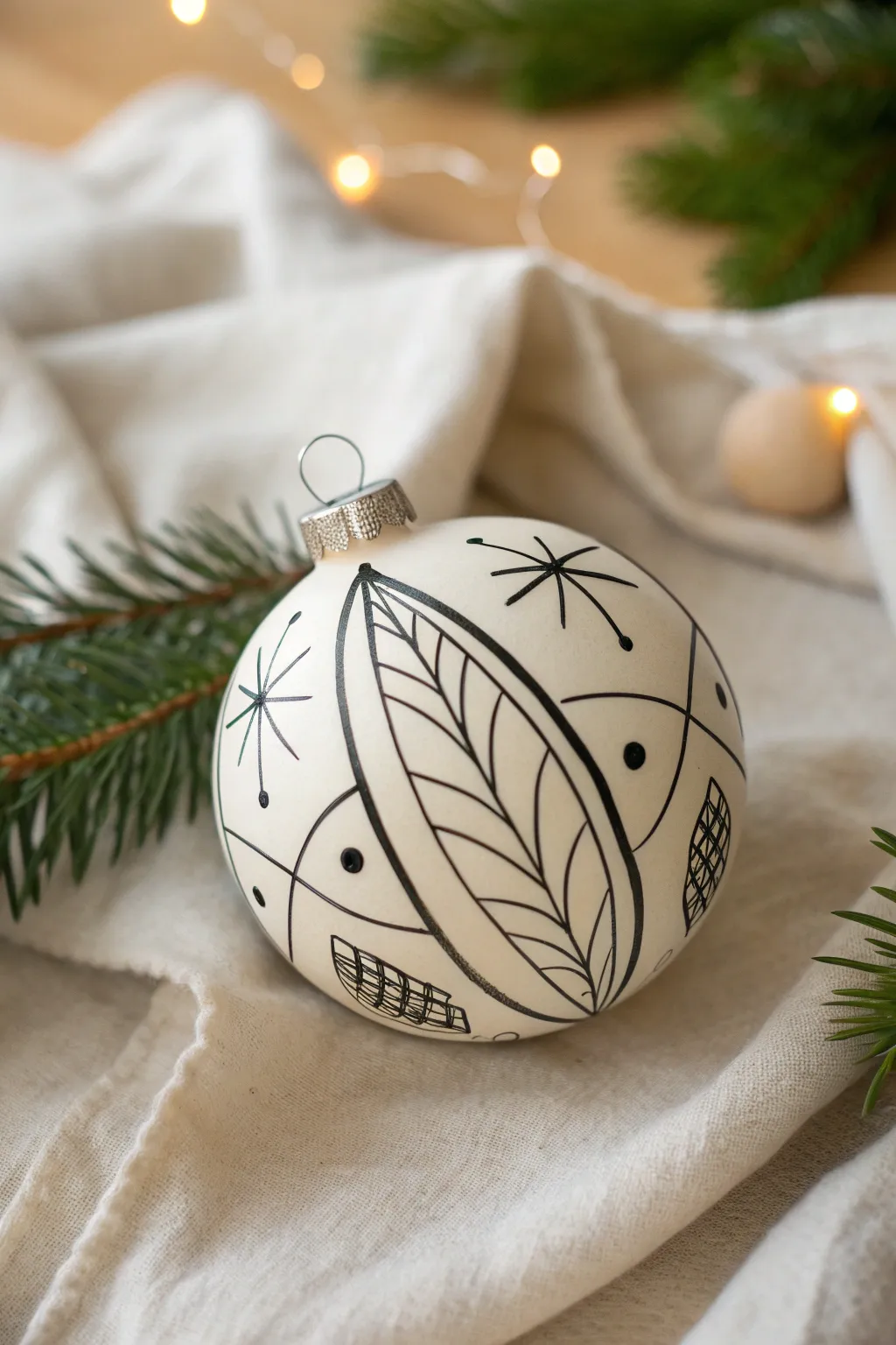Embrace the elegance of simplicity with minimalist line art on Christmas balls.
