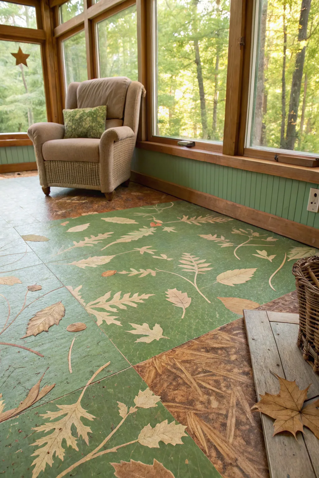 Transform your space with nature's serene hues: a painted OSB floor that brings the outdoors in.