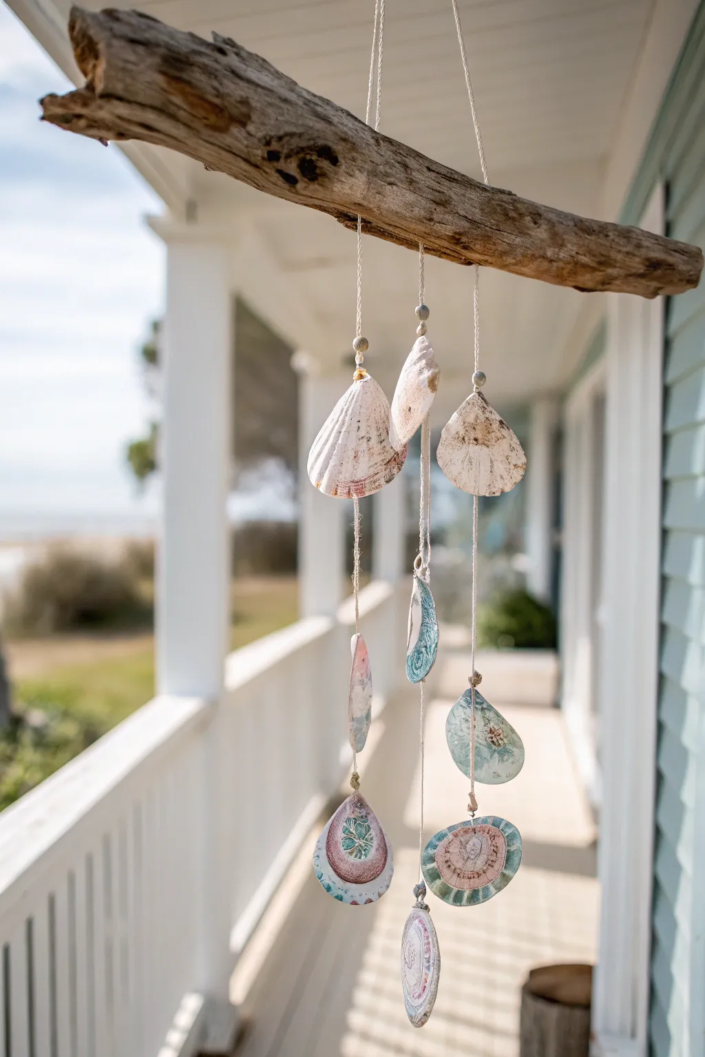 Embrace the soothing melody of nature with these artisan-crafted oyster shell wind chimes.