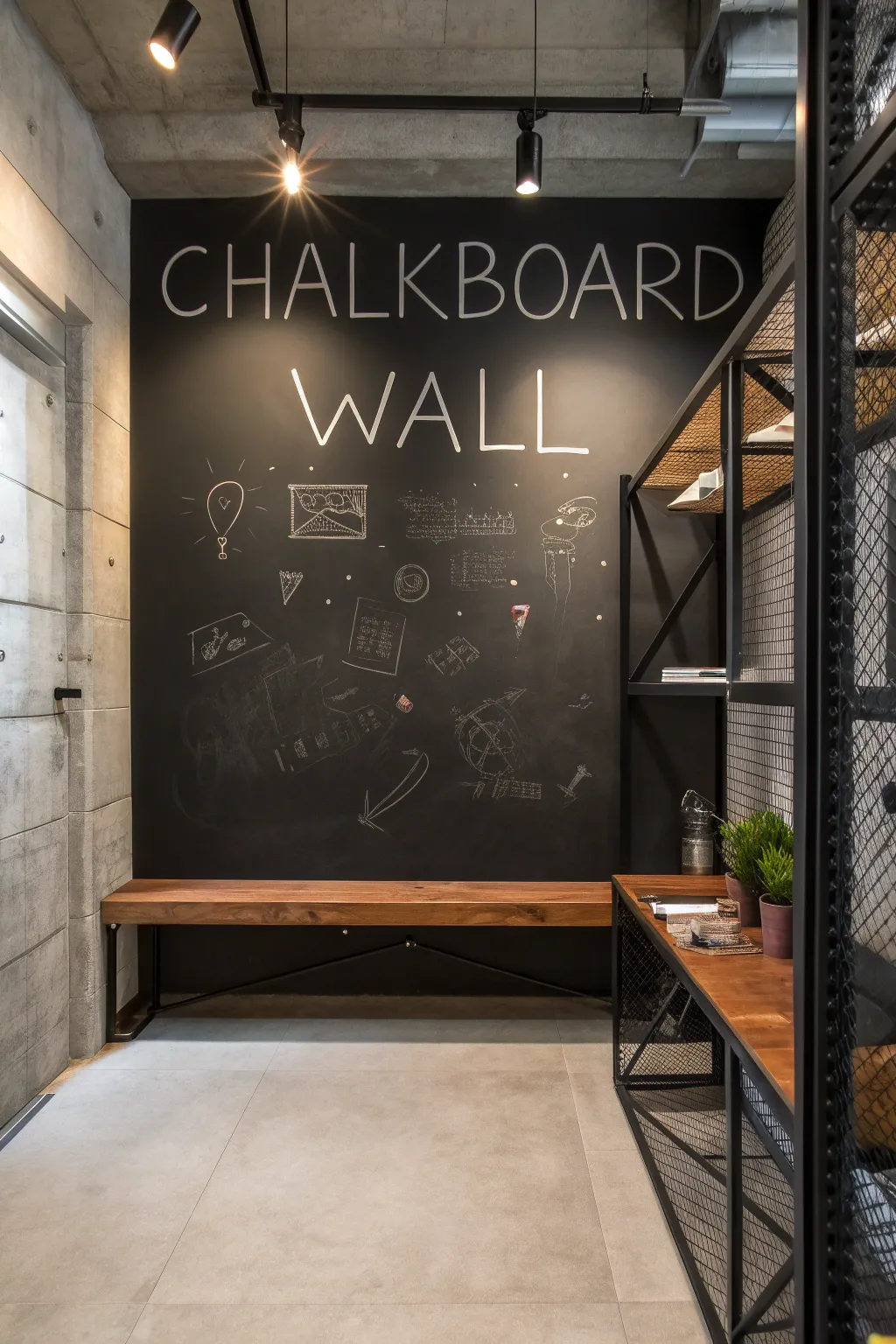 Transform your basement with a bold and functional chalkboard wall — perfect for notes and creativity.