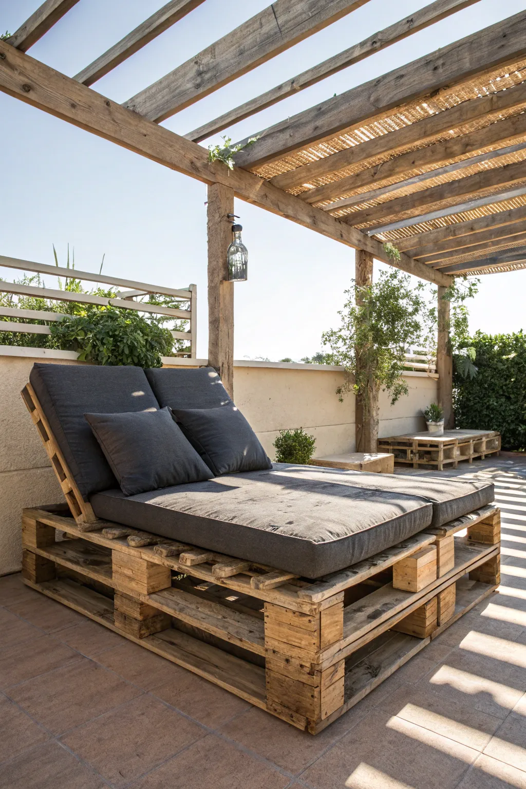 Unwind in style with this exquisite pallet chaise lounge, perfect for sun-soaked afternoons.