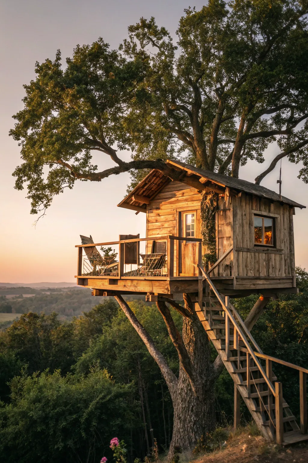Escape to new heights: Discover the charm of a pallet-built treehouse!
