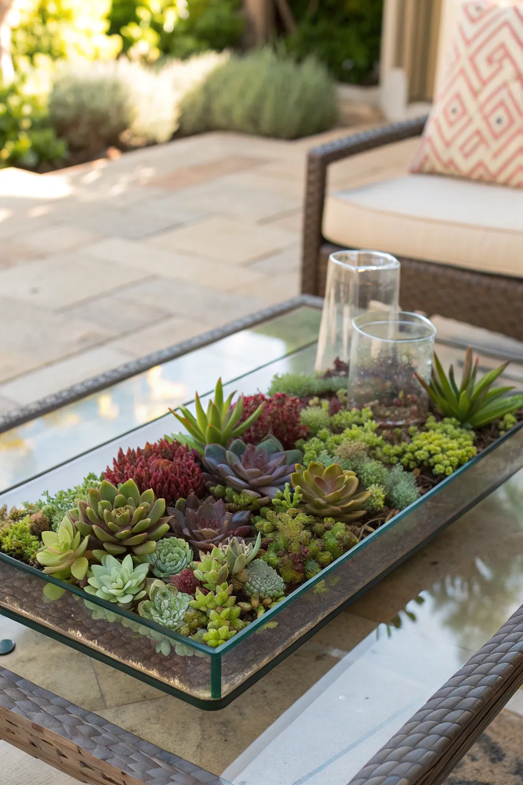 Elevate your patio with a living succulent tabletop—where nature meets modern design for the ultimate outdoor elegance.