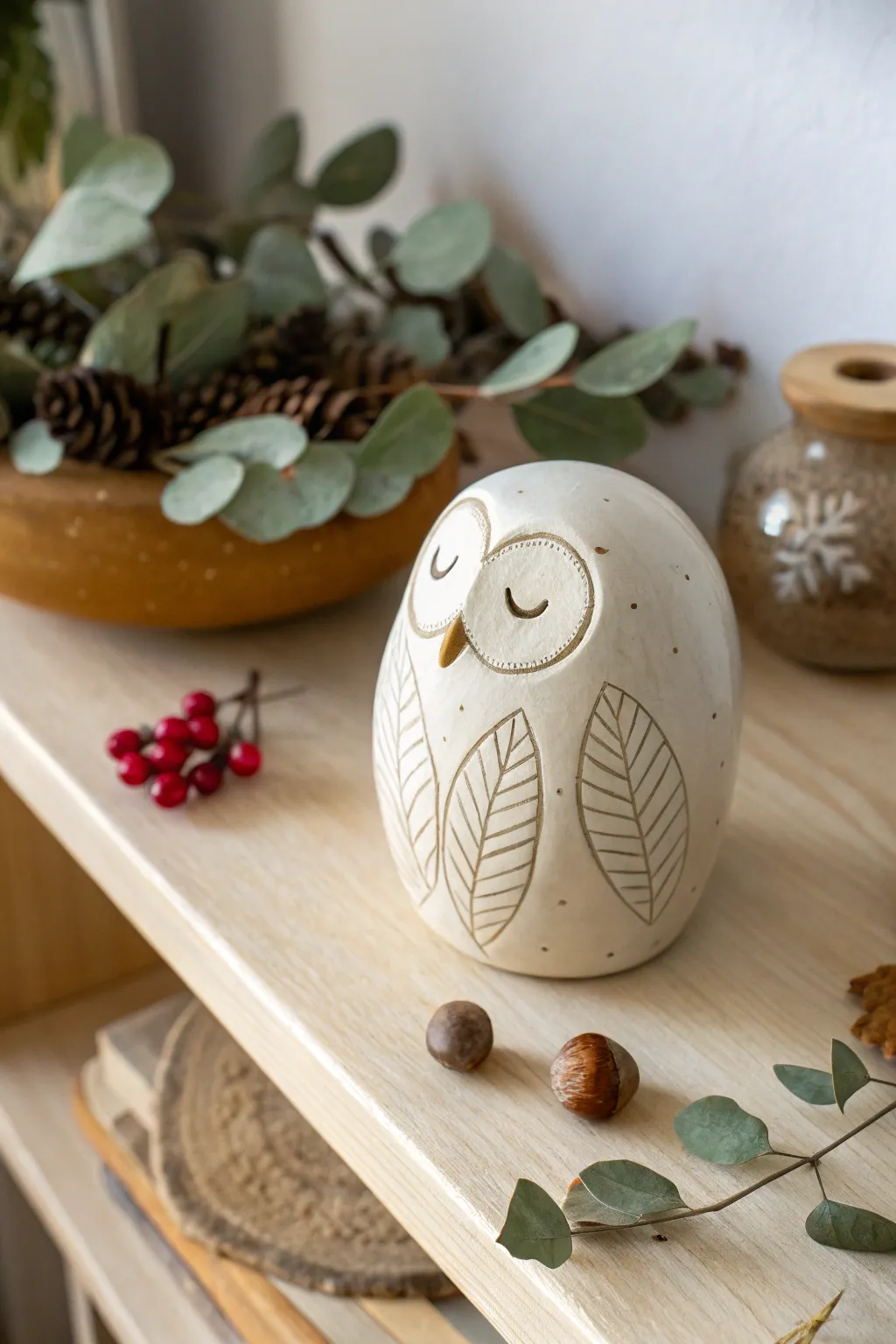 Add a touch of whimsy and craftsmanship to your space with this handcrafted owl rattle, a perfect blend of Scandinavian simplicity and Boho elegance.