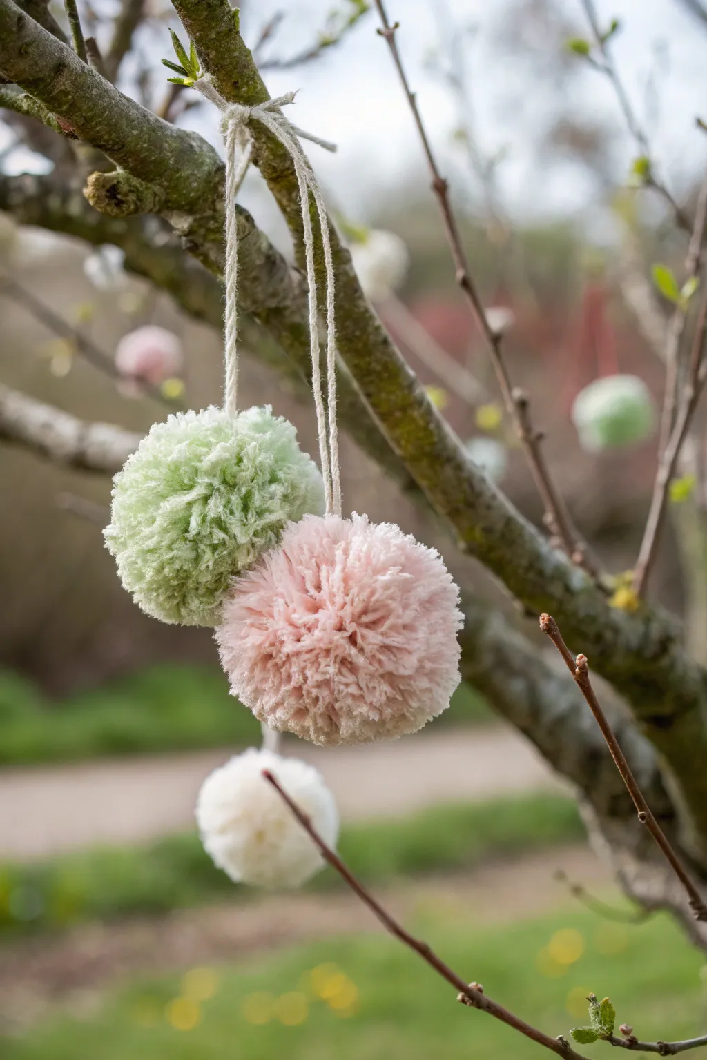 Add a touch of whimsy to your garden with these charming pom pom decorations!
