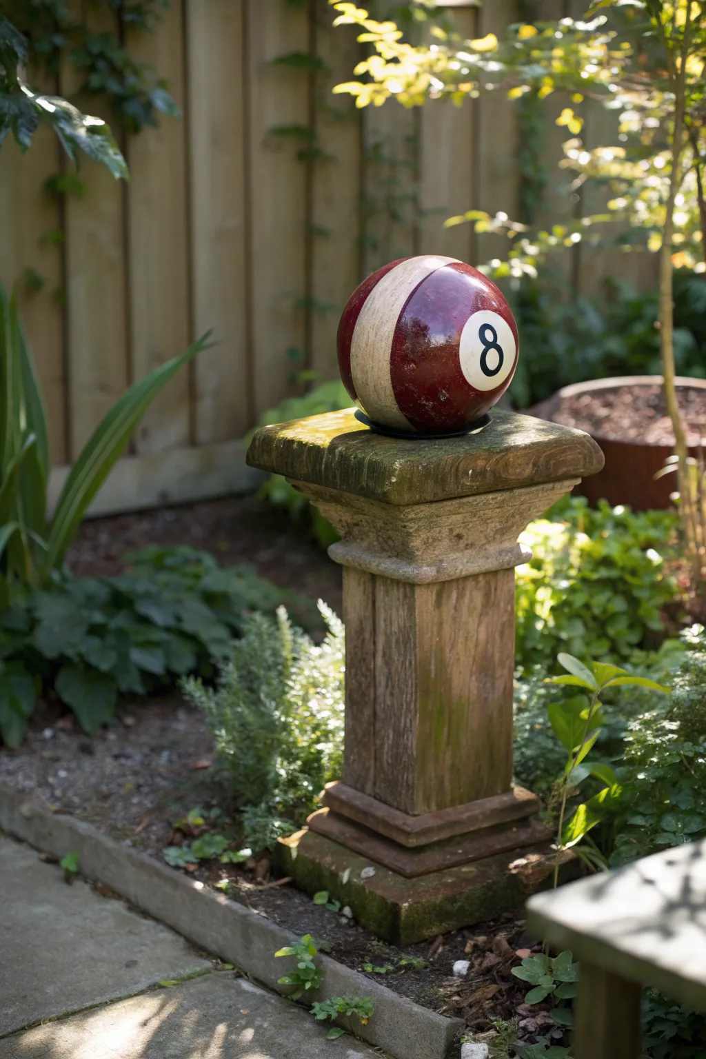 Transform your garden into a playful retreat with this unique billiard ball ornament.