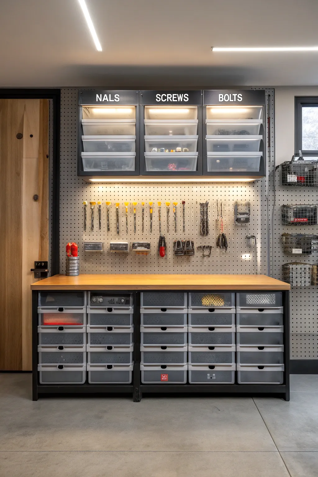 Transform your workspace with stylish hanging bins for effortless organization.
