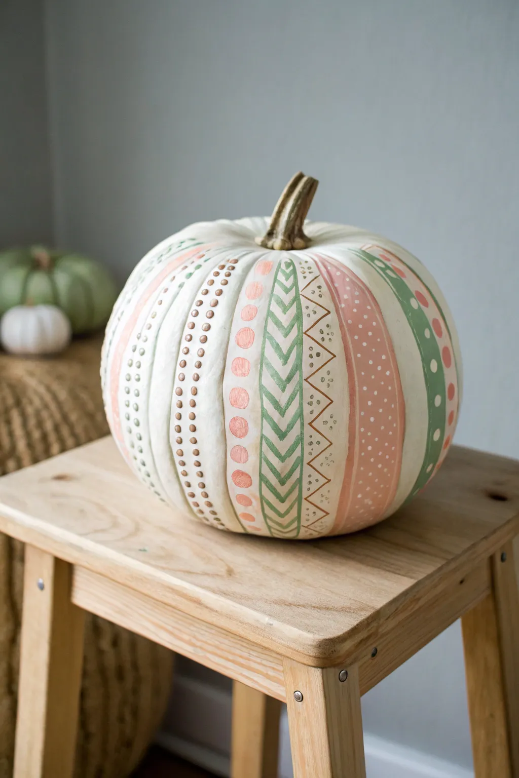 Embrace playful patterns with this chic and charming pumpkin design, perfect for adding a touch of artistry to your autumn decor.