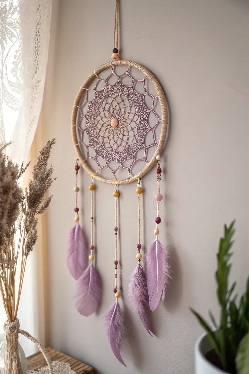 Capture sweet dreams with this mauve masterpiece, perfect for adding a whimsical touch to your bedroom.