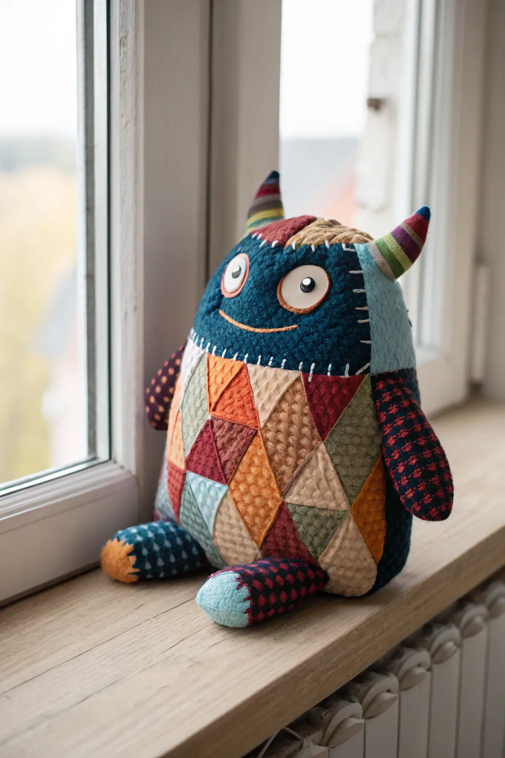 Embrace creativity with this charming fabric scrap monster, where artistry meets sustainability.